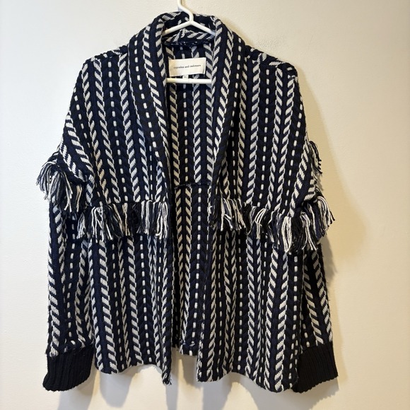 Cupcakes And Cashmere Sweater Knit Jacket Womens S Woven Fringe Tweed Boho Open - Picture 1 of 8